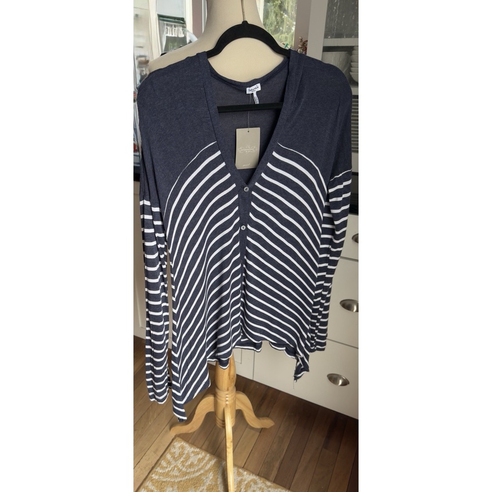 Splendid • Button Front Heathers Blue-White‎ Striped Cardigan Women's Small S